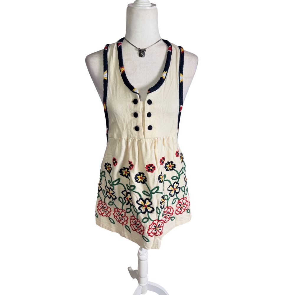 DejaVu Embroidered Wool Blend Sweater Tank Dress Floral Cottagecore Nordic Chic